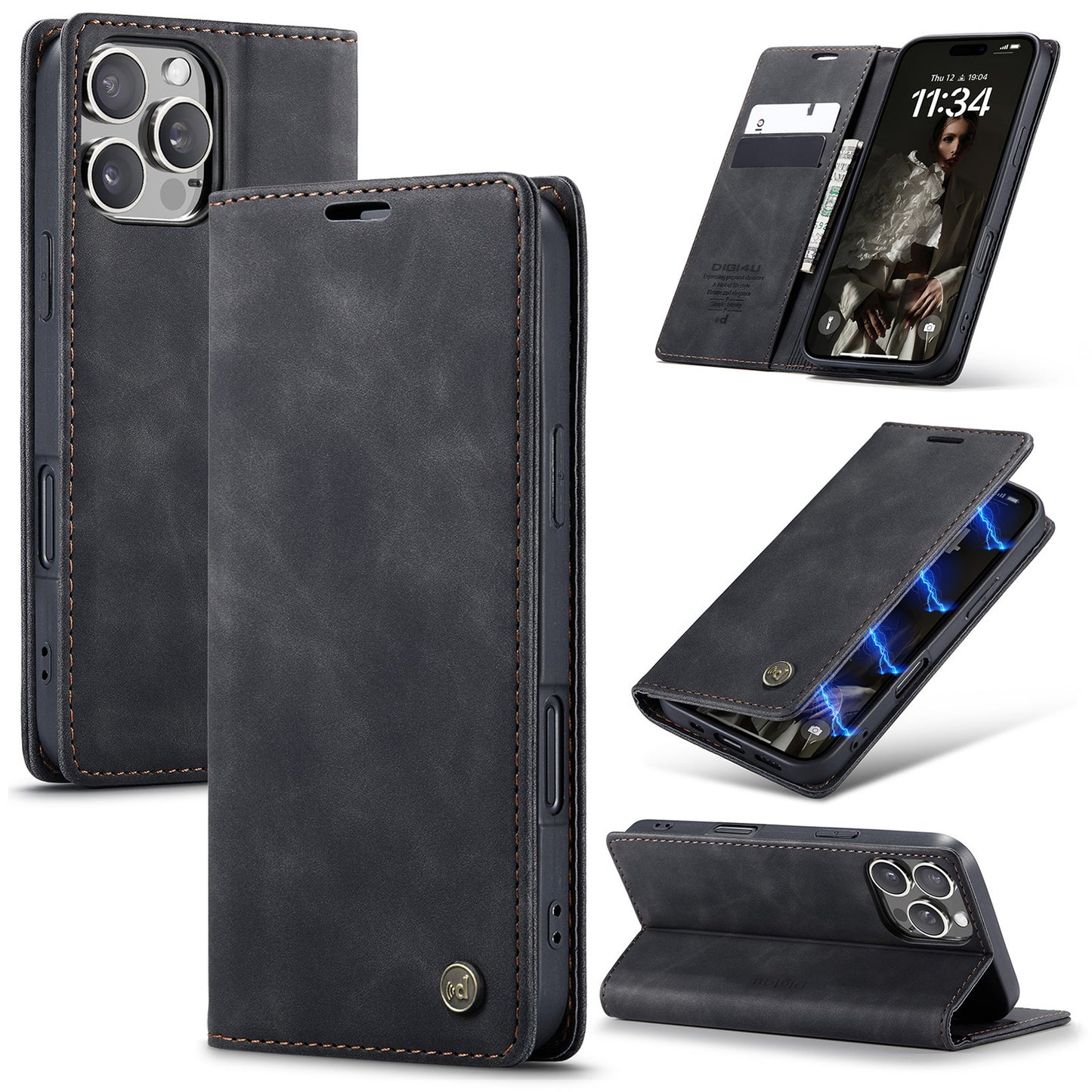 Upgraded Faux Leather Flip Cover Wallet Case For iPhone 16 Plus 16 Pro Max with Card Holder, Magnetic Closure, and Stand Function Phone Case