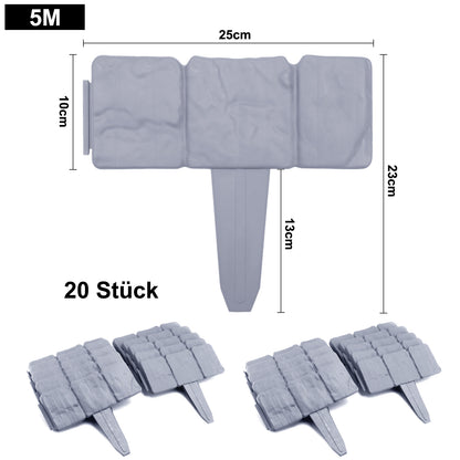 Lawn Edging Plastic Flower Bed Edging T-Shape Flower Bed Border Garden Palisade Garden Fencing with Pointed & Buckle, Flexible Extendable Easy to Install, for Garden Path Flower Bed Pavement Farm, Light Grey/ Anthracite(10pcs/20pcs, 2. 5m/ 5m)