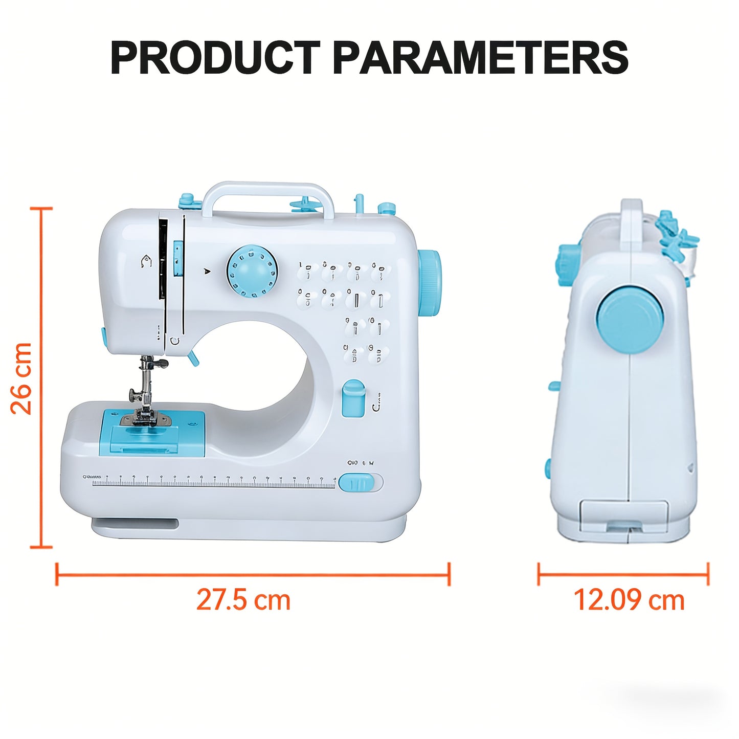 Mini Sewing Machine for Beginner, 12 Needle Multifunctional Household Machine Portable Double Thread Reverse Sewing Machine Two Speed, Battery Powered, (battery Not Included In Package)