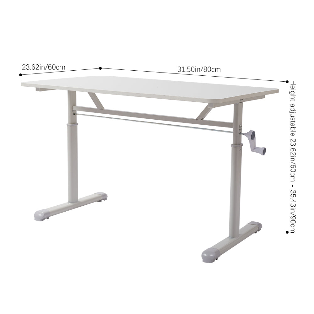 Premium Manual Adjustable Desk 60-90cm - Ergonomic Workstation with Crank Handle & Reinforced Base, Gaming & Home Office Desk, White Compact Study Table (Easy Assembly)