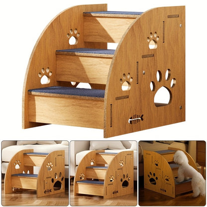 Wooden Pet Stairs with Non-Slip Soft Steps for Dogs – Portable Dog Ladder for Bed Sofa Couch, Easy Assembly, Space-Saving, Suitable for Small Medium Large Dogs & Cats