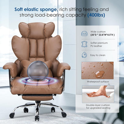 GartistGo Executive Office Chair Desk Chair, PU Computer Recliner, Ergonomic Office Chair with Footrest, Heavy Duty Leather Office Chairs for Home Office, High Back Swivel Chair
