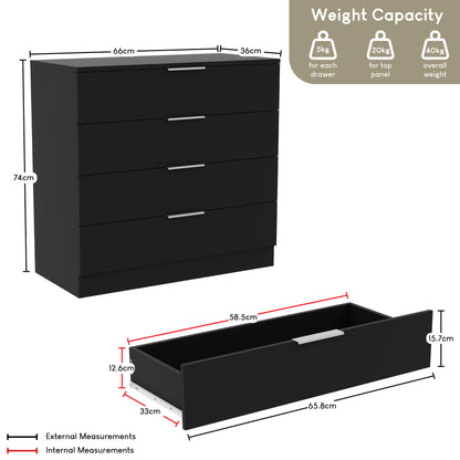 Vida Designs Trega 4 Drawer Chest of Drawers Space-Saving Storage Smooth Glide Drawers Bedroom Furniture