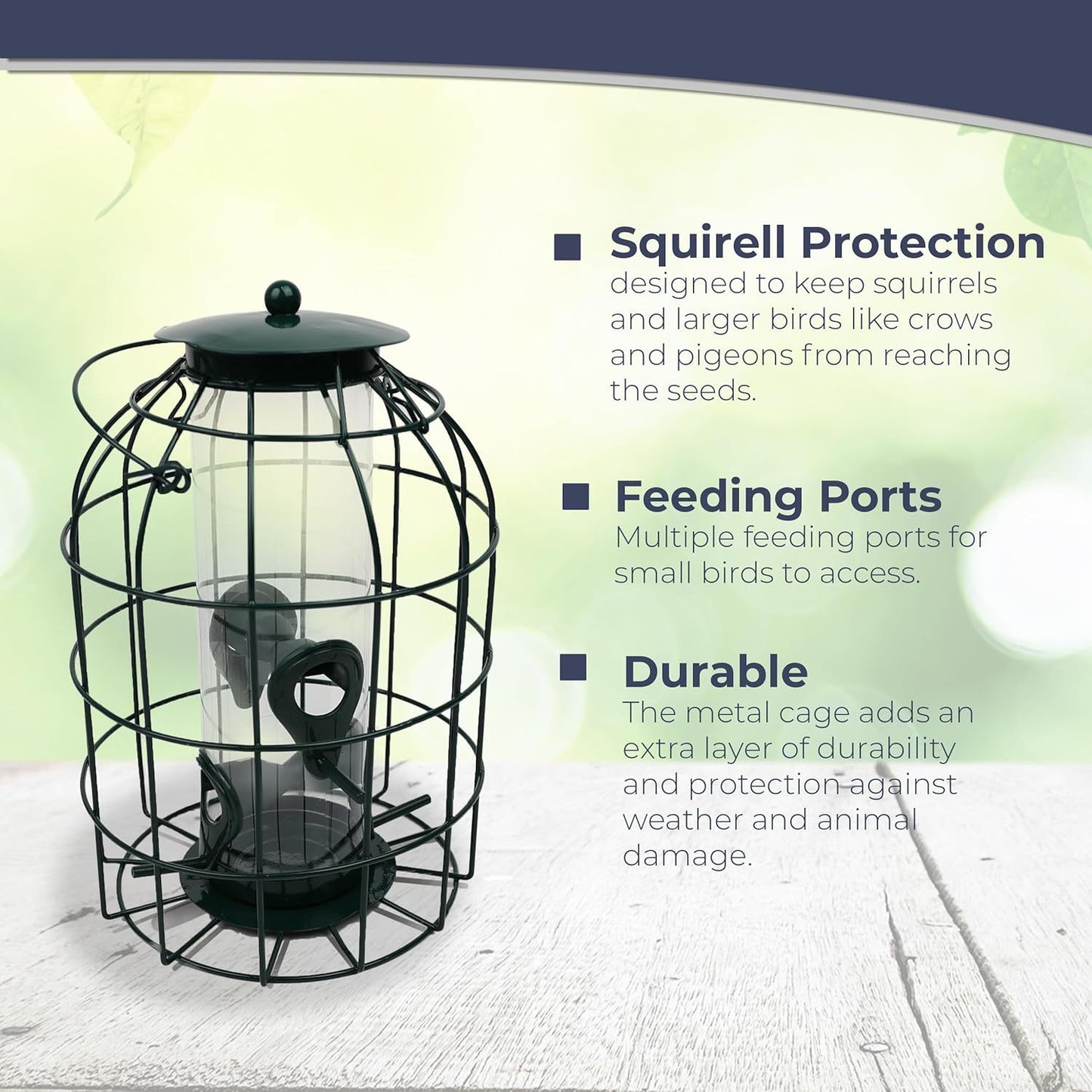 Large Heavy Duty Squirrel Proof Bird Feeder For Wild Seed Feed Mix Outdoor Garden Use - With Strong Metal Cage To Deter Squirrels & Large Birds (Caged Feeder)