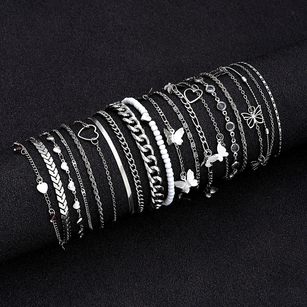 [Charm Anklets Set] 19pcs Fashionable Simple Elegant Charm Anklets Set - Zinc Alloy Multi-Design