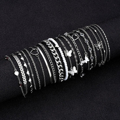 [Charm Anklets Set] 19pcs Fashionable Simple Elegant Charm Anklets Set - Zinc Alloy Multi-Design