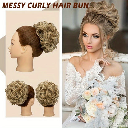 Easy-To-Use Clip-In Ponytail Extension with a Scrunchie for a Short, Messy Curly Bun