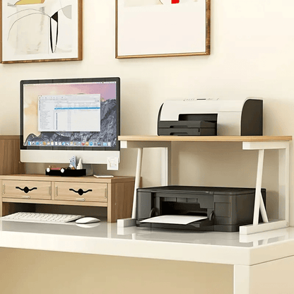 1pc Space-Saving Wooden Printer Stand with Storage Shelf - Durable, Sturdy Desk Organizer for Office and Home, Elevated Layer Design for Printers and Supplies