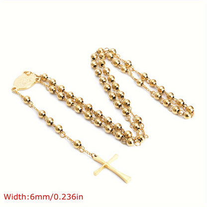 Elegant 304 Stainless Steel Rosary Necklace for Men and Women Rosary Cross Chain