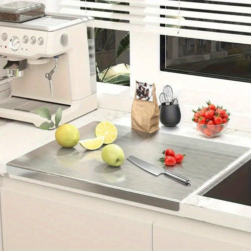 1pc of 304 Stainless Steel Cutting Board, Cutting Board with Folded Edges, Stainless Steel Cooked Food Board, Household Kitchen Kneading Board, Kitchen Supplies, Rolling Board, Multifunctional Cutting Board, Essential for Kitchen