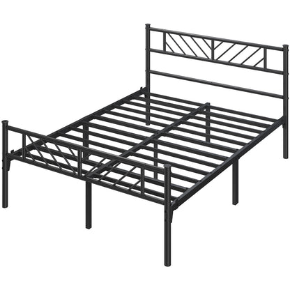 Costoffs Metal Platform Bed Frame, Single/Double/King Sizes, Mattress Foundation with Arrow Design Headboard & Footboard, Built-in Steel Slats, 32cm Underbed Storage, No Box Spring Needed, Black/White