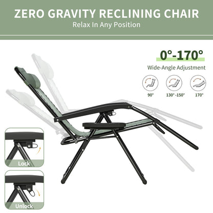 Zero Gravity Chair Foldable Reclining Outdoor Patio Lounge Chair with Padded Pillow Armrest Footrest Cup Holder Textilene Fabric Camping Garden Sunlounger Set of 1 or 2