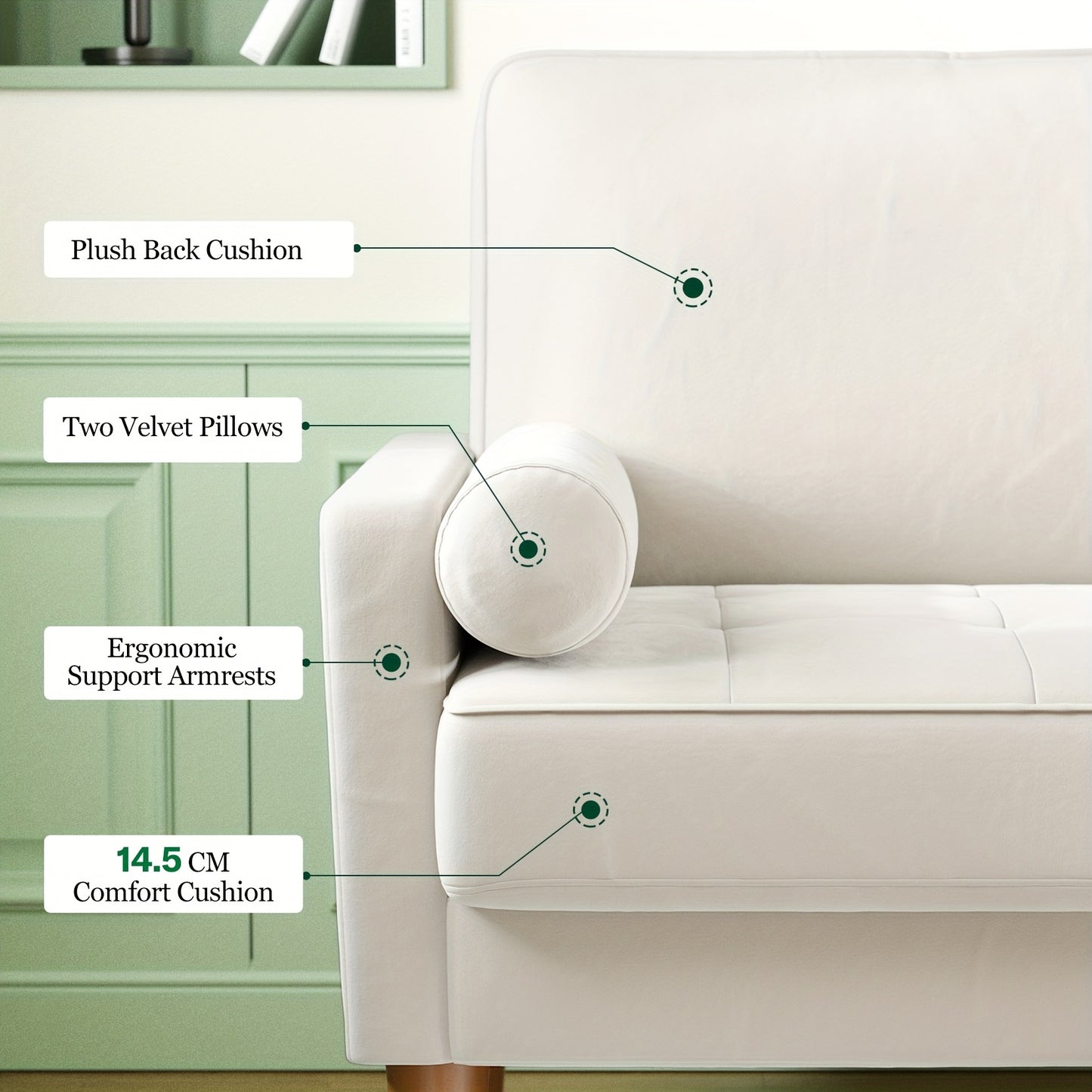 Vesgantti Small 2 Seater Sofa Beige, Comfy Couch with Spring Cushion, Velvet Sofa with Wood Legs, Modern Love Seat Sofa 2 Seater for Living Room, Small Couch for Bedroom, Beige Office Couch