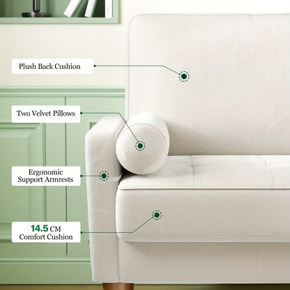 Vesgantti Small 2 Seater Sofa Beige, Comfy Couch with Spring Cushion, Velvet Sofa with Wood Legs, Modern Love Seat Sofa 2 Seater for Living Room, Small Couch for Bedroom, Beige Office Couch