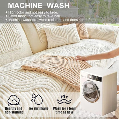 1pc Sofa Cover 1/2/3/4 Seater, Modern Luxury Shu Velveteen Couch Protector with Anti-Slip Design, Durable Pet-Friendly Plush Furniture Protector Slipcover, All Seasons Universal Sofa Cover for Living Room, Bedroom, Office, Machine Washable