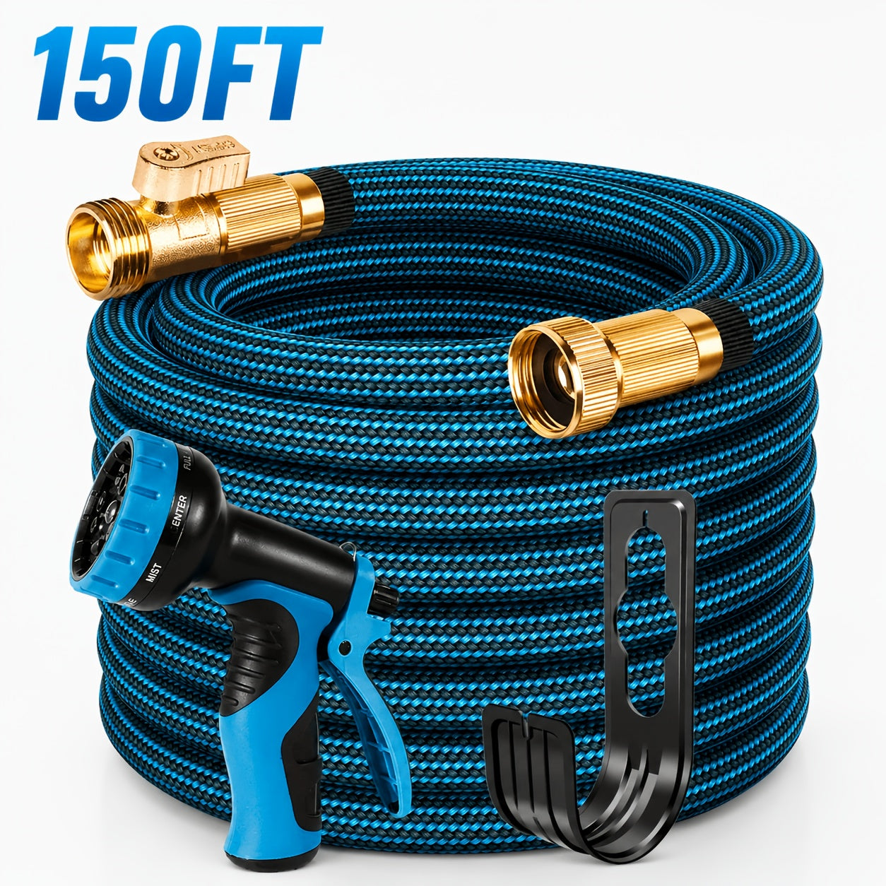 100ft Heavy-Duty Garden Hose, Expandable, Four Colors Are Available, With 1/2" Solid Brass Fittings, Leakproof Design, Durable Rubber Material, US Standard Threads- Perfect For Gardening, Cleaning, Forestry.