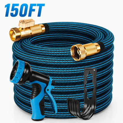 100ft Heavy-Duty Garden Hose, Expandable, Four Colors Are Available, With 1/2" Solid Brass Fittings, Leakproof Design, Durable Rubber Material, US Standard Threads- Perfect For Gardening, Cleaning, Forestry.