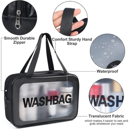 LIVHOME 4pcs Clear Toiletry Bags, Waterproof PVC Travel Makeup Bags, Transparent Wash Bags for Women and Girls, Multi-Sized Closet Organizer for Toiletries, Cosmetics, and Wardrobe Storage