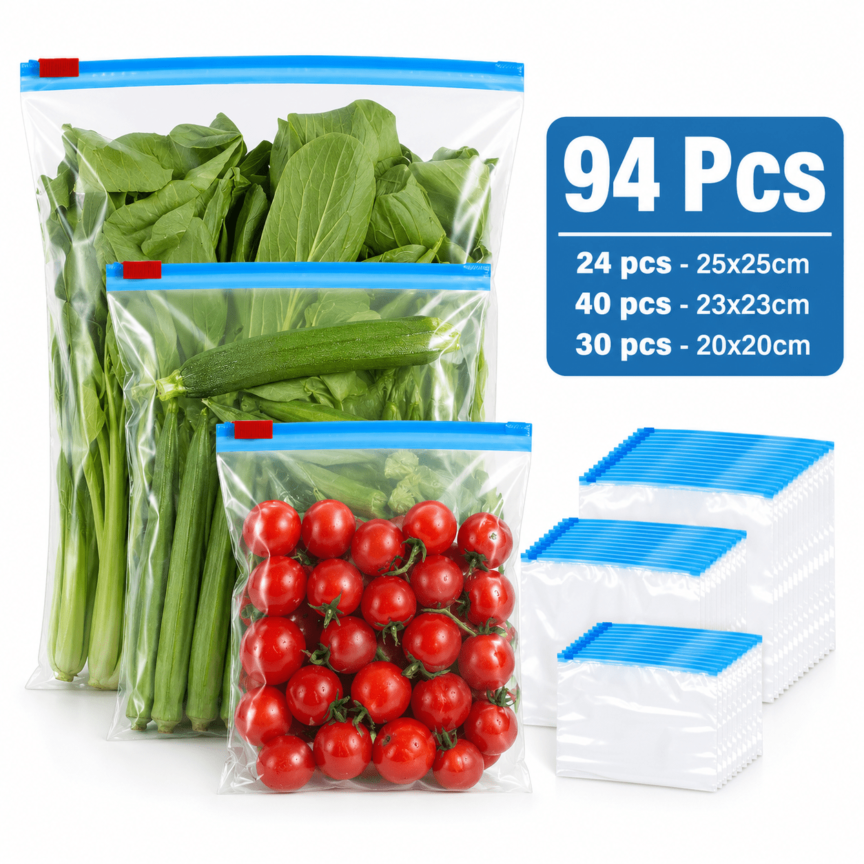 94 Reusable Zip Seal Food Storage Freezer Bags - Reusable Plastic Organising Bags for Fruits, Vegetables, Beans, and Meal Prep, Food Storage Solution | Freshness Bags | Secure Closure, Food Storage Bags