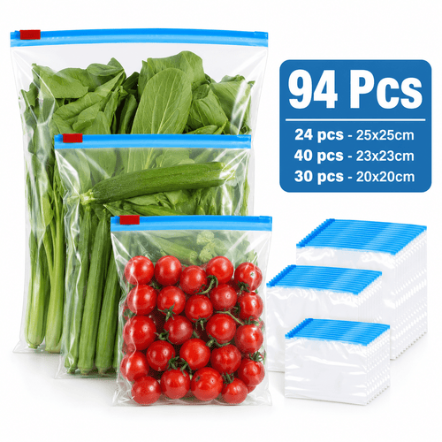 94 Reusable Zip Seal Food Storage Freezer Bags - Reusable Plastic Organising Bags for Fruits, Vegetables, Beans, and Meal Prep, Food Storage Solution | Freshness Bags | Secure Closure, Food Storage Bags