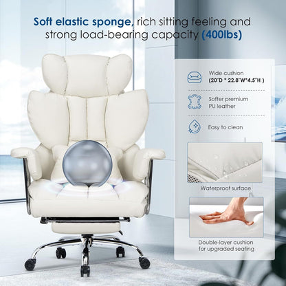 GartistGo Executive Office Chair Desk Chair, PU Computer Recliner, Ergonomic Office Chair with Footrest, Heavy Duty Leather Office Chairs for Home Office, High Back Swivel Chair