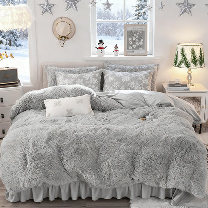 Water Mink Plush Super Soft and Thicken Autumn and Winter Bedding Set, Plush Comfortable Warm Duvet Cover Pillowcases Three-piece Set, Available in Various Colors, Down Duvet Cover, Zipper Closure Design, Single/Double/King/Super King