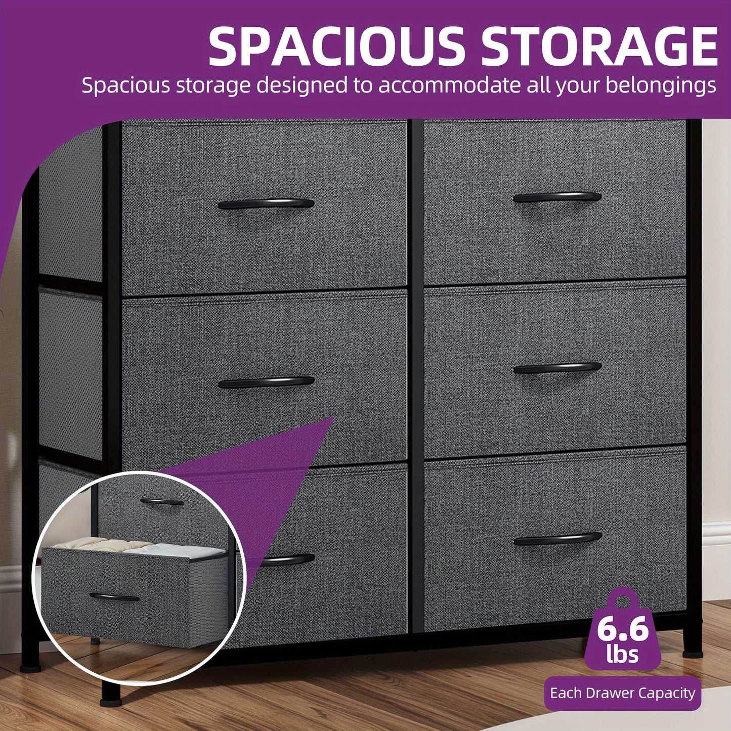8 Drawers Dresser, Bedroom Dresser, Fabric Dresser with Wood Top, Drawer Storage Unit for Bedroom, Living Room, Black Gray
