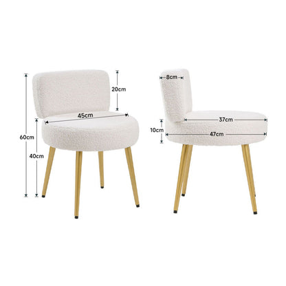 Dressing Table Stool Teddy Plush Upholstery with Gold Legs – Cream Vanity Chair with Backrest for Bedroom, Dressing Room & Living Room, 60cm