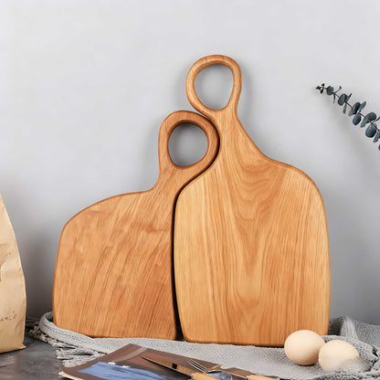 Set of 2 Acacia Wood Slicing Boards - Safety Cheese Charcuterie Board, Durable Kitchen Cutting Boards Fruit Board Serving Board for Food Preparation, Curved Edges & Hanging Holes, Food Safe Wood Material, Perfect for Couples And Home Chefs