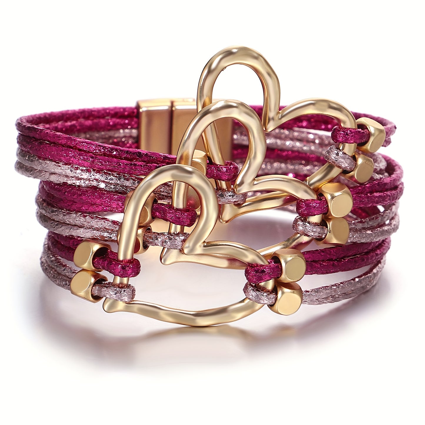 Big Love Heart Braided Faux Leather Bracelet Women'S Glitter Filled Bangle Jewelry Valentine'S Day Gift Birthday Gift