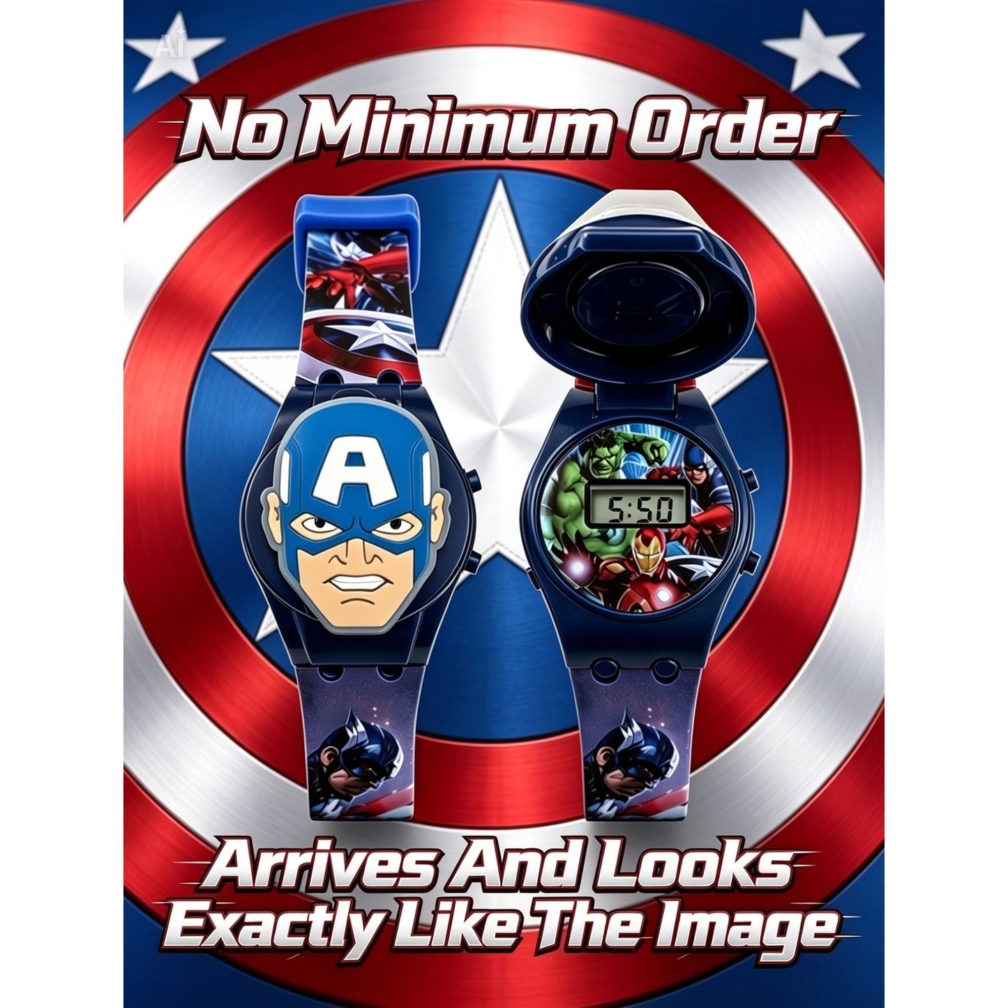 Marvel Kids Toys Light Up Watch for Boys & Girls – Hulk, Spider-Man, Iron Man & Captain America Toy Watch – Adjustable Watch Strap – Party Bag Fillers Kids – Fidget Toys – Toys for Boys Ages 3+