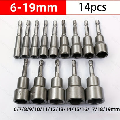 6mm to 19mm impact socket magnetic nut screwdriver 1/4 inch hex wrench set drill bit adapter, suitable for electric drills and impact wrench socket set