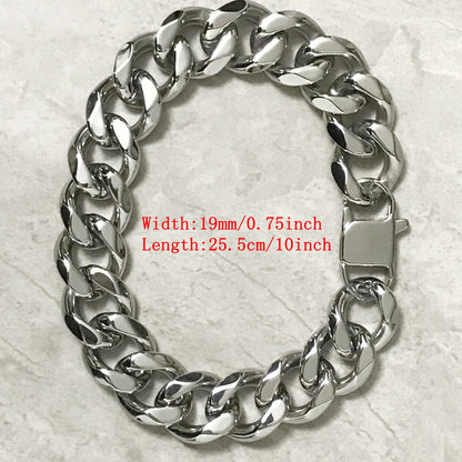1pc 19Mm Men'S Hip Hop 304L Stainless Steel Bracelet, Punk Cuban Curb Bracelet Chain Jewelry Gifts