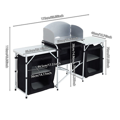 Camping Folding Locker Portable Design Folding Storage Unit Fabric Dark Gray Durable 600D Handbag Material, Suitable for Courtyard Camping Kitchen 165*52*104cm