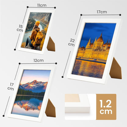 19 Pcs Wooden Photo Frame Set, Multi Size Picture Frames with Stand & Wall Hooks, Tabletop or Wall Mounted Display