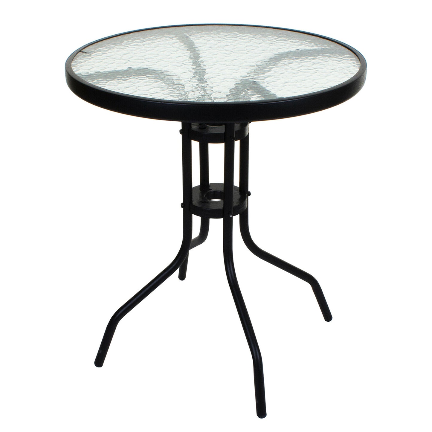 Outdoor Dining Table, Bistro Patio Garden Table, Metal Glass Top Table for Indoor Outdoor Cafe Dining, Black