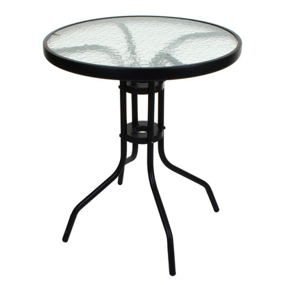 Outdoor Dining Table, Bistro Patio Garden Table, Metal Glass Top Table for Indoor Outdoor Cafe Dining, Black