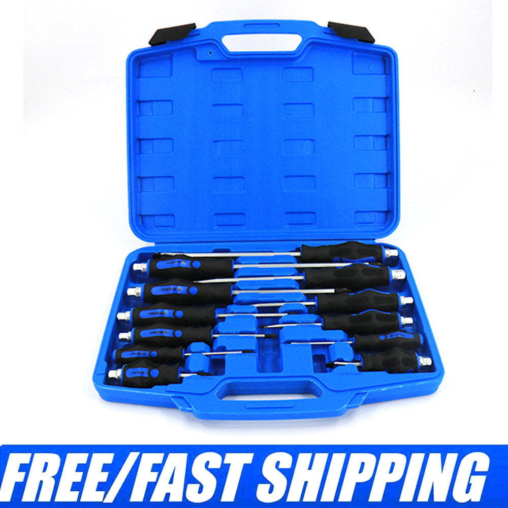 12pcs Magnetic Screwdriver Set for Small Screws Slotted Cross & Flat Multi Kit, Heavy Duty Screwdriver Set Go-Thru Steel Blades, Professional Level Handle, for Mechanics, Construction, Carpentry