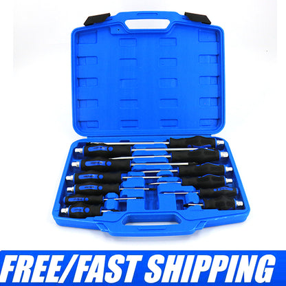 12pcs Magnetic Screwdriver Set for Small Screws Slotted Cross & Flat Multi Kit, Heavy Duty Screwdriver Set Go-Thru Steel Blades, Professional Level Handle, for Mechanics, Construction, Carpentry