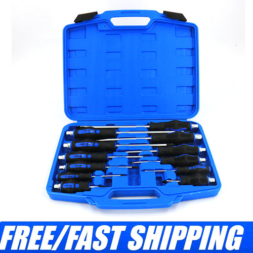 12pcs Magnetic Screwdriver Set for Small Screws Slotted Cross & Flat Multi Kit, Heavy Duty Screwdriver Set Go-Thru Steel Blades, Professional Level Handle, for Mechanics, Construction, Carpentry
