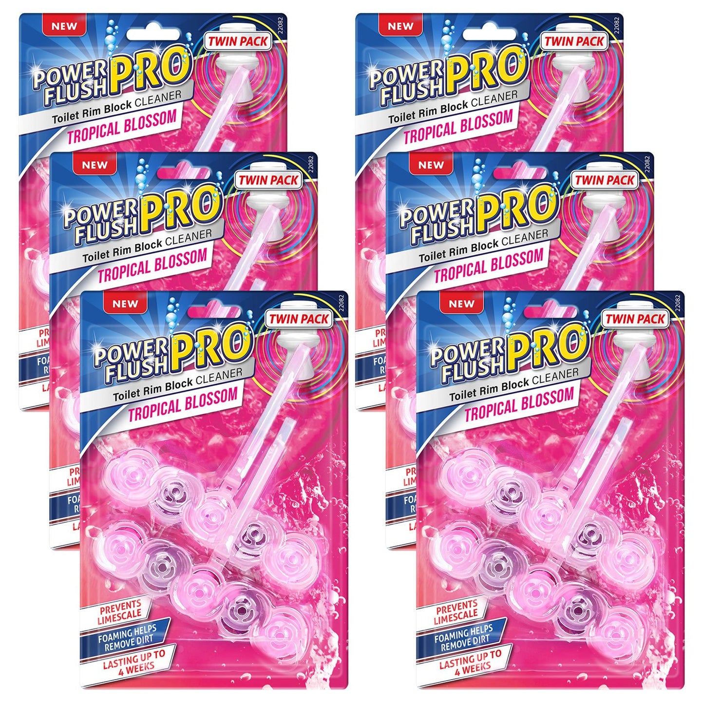6 Pack Power Toilet Rim Block Cleaner (Twin Pack), Clear Water Toilet Rim Block with Anti-Limescale, Cleaning Foam, Dirt Protection and Extra Freshness
