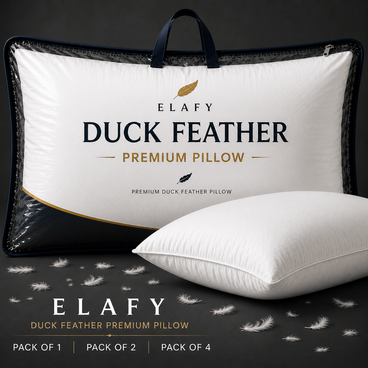 ELAFY Duck Feather & Down Microfiber Pillows Pack of 1 & 2 & 4 – Hotel Quality Ultra Soft & Fluffy Bed Pillows, Hypoallergenic, Breathable & Machine Washable, High Loft Support Pillow Set for Home & Bedroom from Local Warehouse