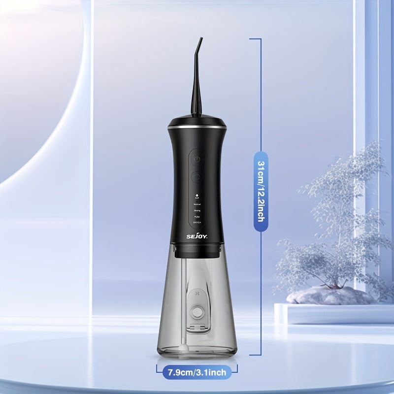 Sejoy Oral Irrigator C12BLA Professional Water Flosser with 5 Modes 9 Tips 350ml Tank 30 Days Battery Life for Teeth Cleaning Braces And Gum Care