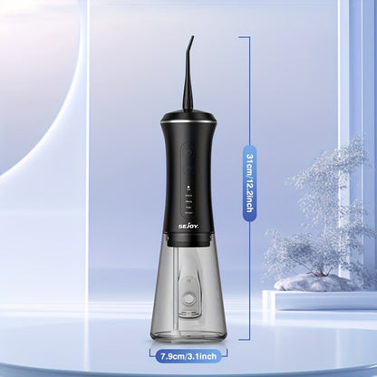 Sejoy Oral Irrigator C12BLA Professional Water Flosser with 5 Modes 9 Tips 350ml Tank 30 Days Battery Life for Teeth Cleaning Braces And Gum Care