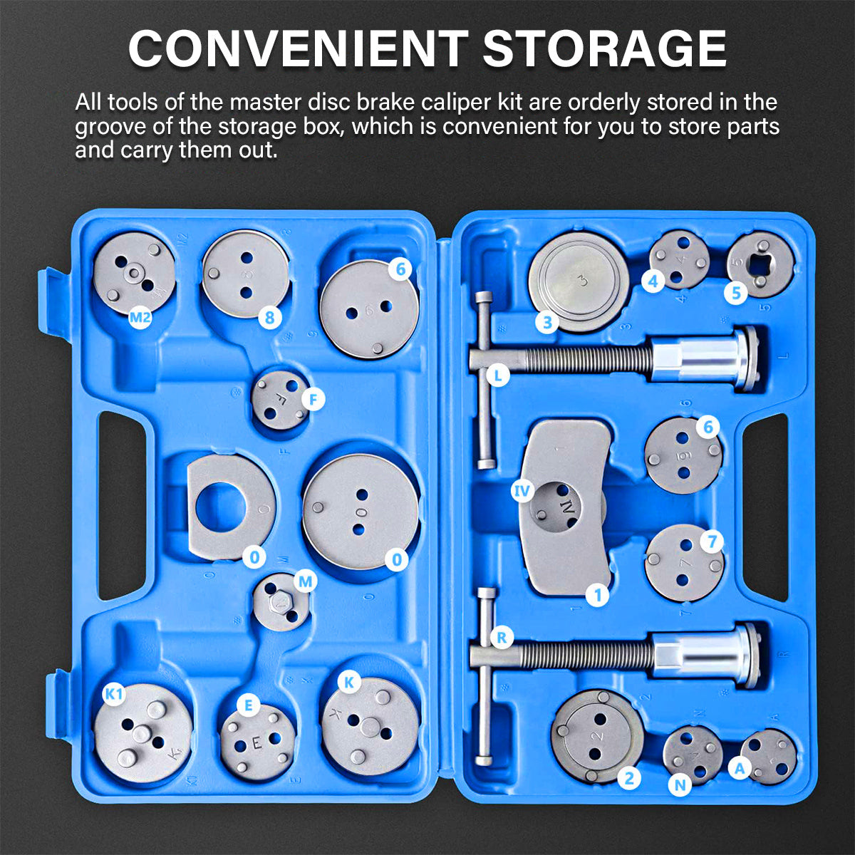 Universal New Brake Caliper Piston Rewind Wind Back Tool Kit Set 23pcs Disc Brake Caliper Compression Tool Kit And Piston Wind Back Tool with Case for Brake Pad Replacement Reset, Professional Heavy Duty Car Brake Caliper Compression Universal Tool