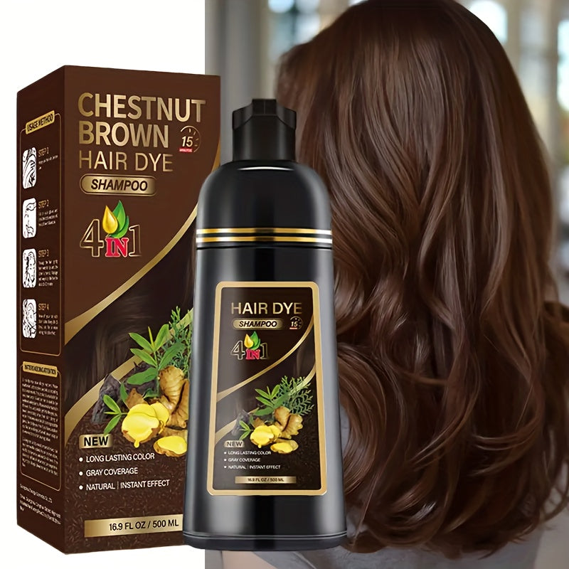 4-Color Hair Dye Shampoo (Black/Coffee/Deep Coffee/Chestnut) - Long-Lasting Gray Coverage & Natural Shine