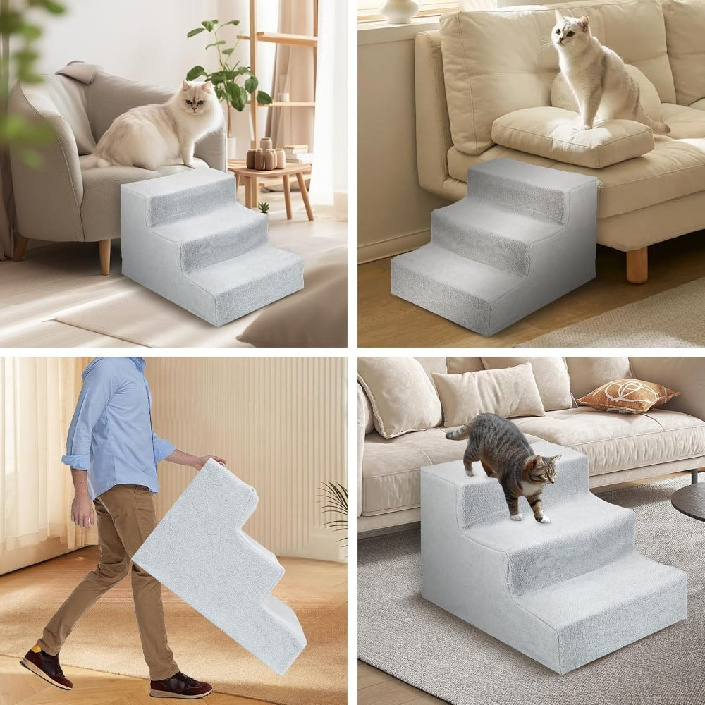 Dog Steps Anti-Slip with Removable Washable Corduroy Cover – 3 & 4 Step Foam Pet Stairs for Bed & Sofa | Joint Protection for Small Senior & Short-Legged Dogs up to 10kg | Indoor Outdoor Car | UK
