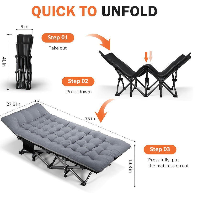 New Heavy-Duty Portable Folding Adult Camping Bed with a Lightweight And Sturdy Frame, Suitable for Camping, Fishing, Home, Office, Travel, Picnicking (Grey), Family Bed, Compact Design, Large Capacity