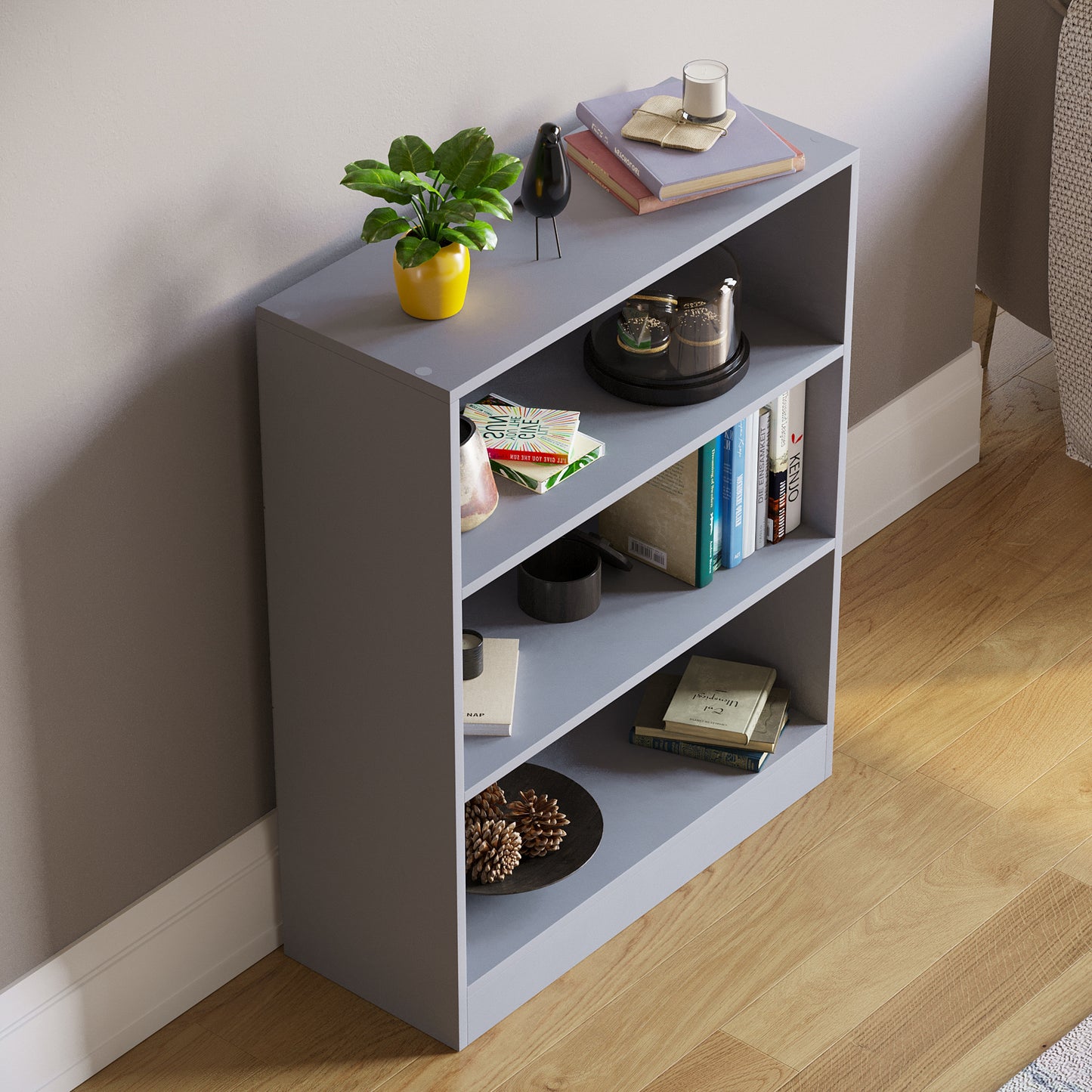 3-Tier Bokcase, Wooden 3 Tier Low Bookcase Wooden Shelving Display Storage Unit Home Office Living Room Bedroom Furniture