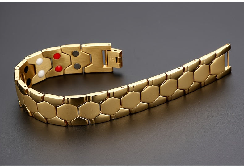 Heavy-Duty Titanium Steel Bracelet - (Soccer) Design with Black/Grey Hexagonal Beads & Red Accent - Adjustable Ic-Like Clasp (No) - Durable Gift for Athletes, Year-Round Wear